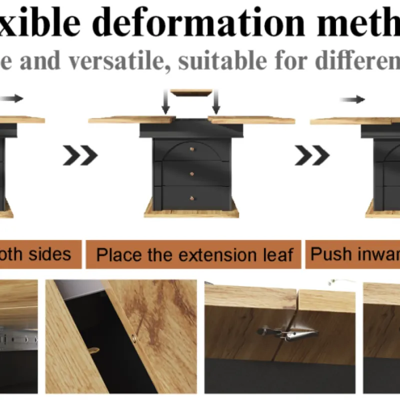 Extendable Black Dining Table with Hidden Storage, 4-6 Seater, 110-140cm