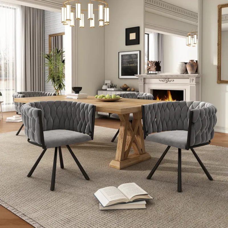 Set of 4 Velvet Swivel Dining Chairs - Grey