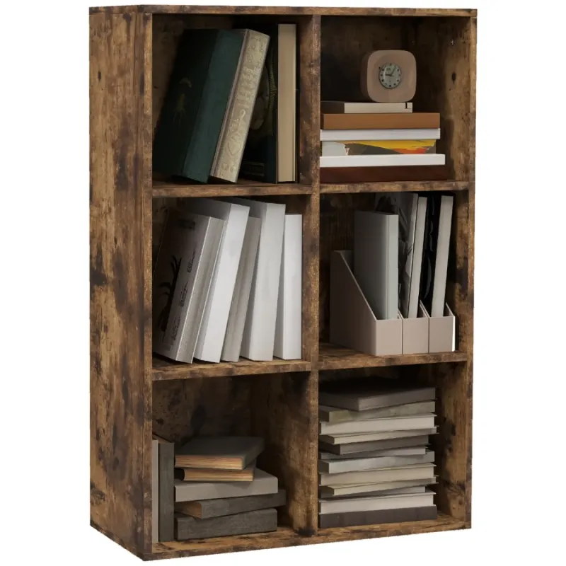 Six-Cube Tiered Bookcase - Rustic Brown Wood Effect