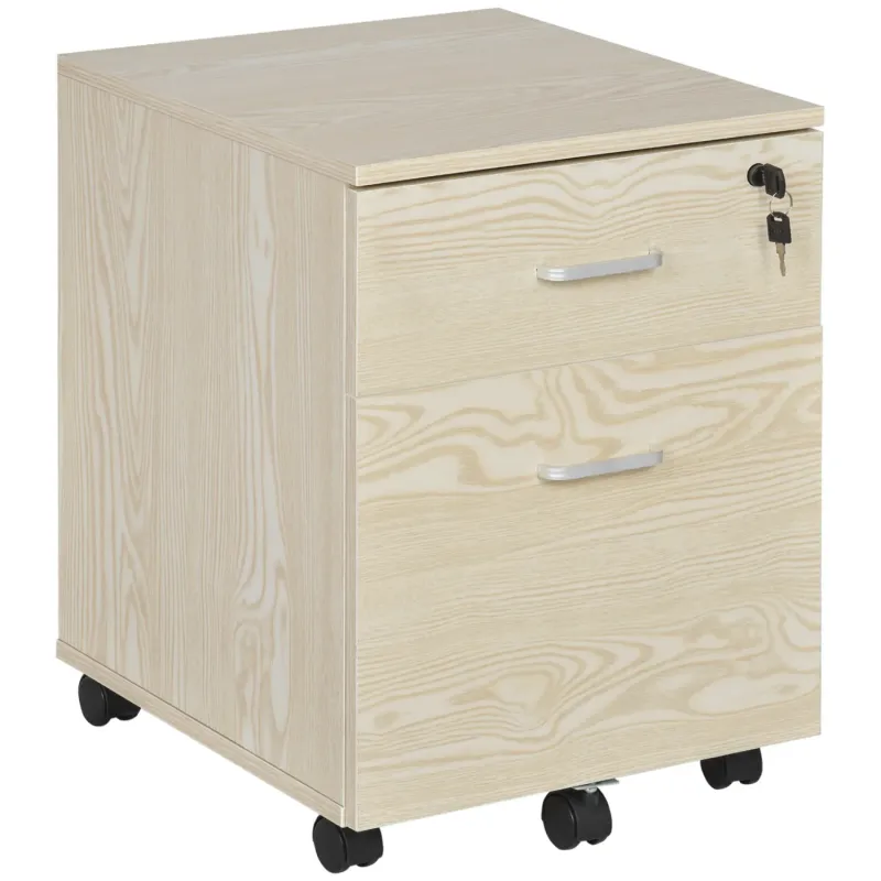 Mobile 2-Drawer Locking Filing Cabinet with A4 Rails - Oak Effect