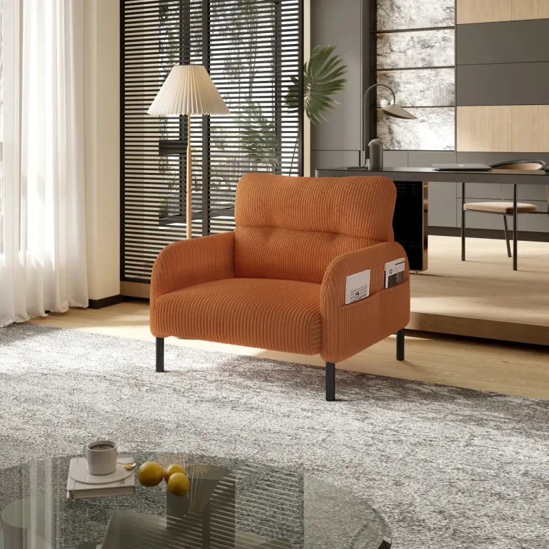 Corduroy Armchair in Monochrome with Side Storage Pockets