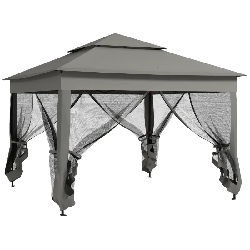 3m x 3m Pop-Up Gazebo with Double Roof and Netting - Dark Grey