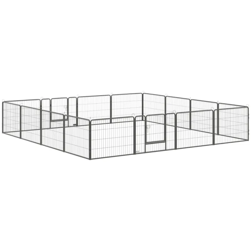 16-Panel Heavy Duty Modular Puppy Playpen and Exercise Run - Grey
