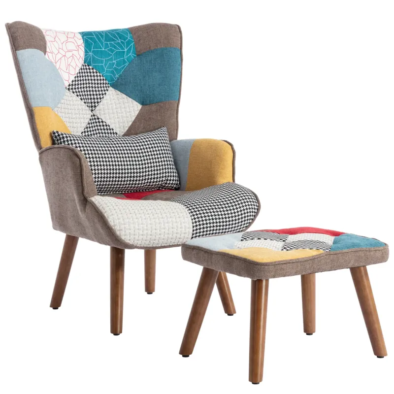 Vibrant Multi-Colour Lounge Chair and Matching Footstool Set