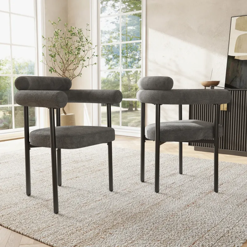 Set of 2 Modern Velvet Upholstered Dining Chairs with Armrests