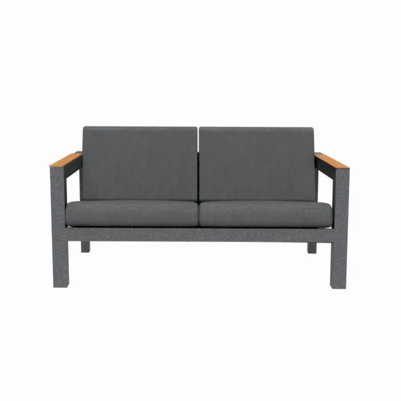 Arve 2-Seater Aluminium Garden Sofa with Teak Armrests - Carbon Black