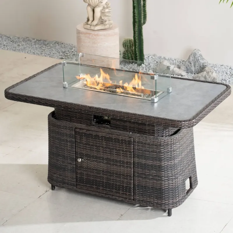Aluminium Lift-Top Fire Pit Table - Adjustable Height Coffee & Dining Table