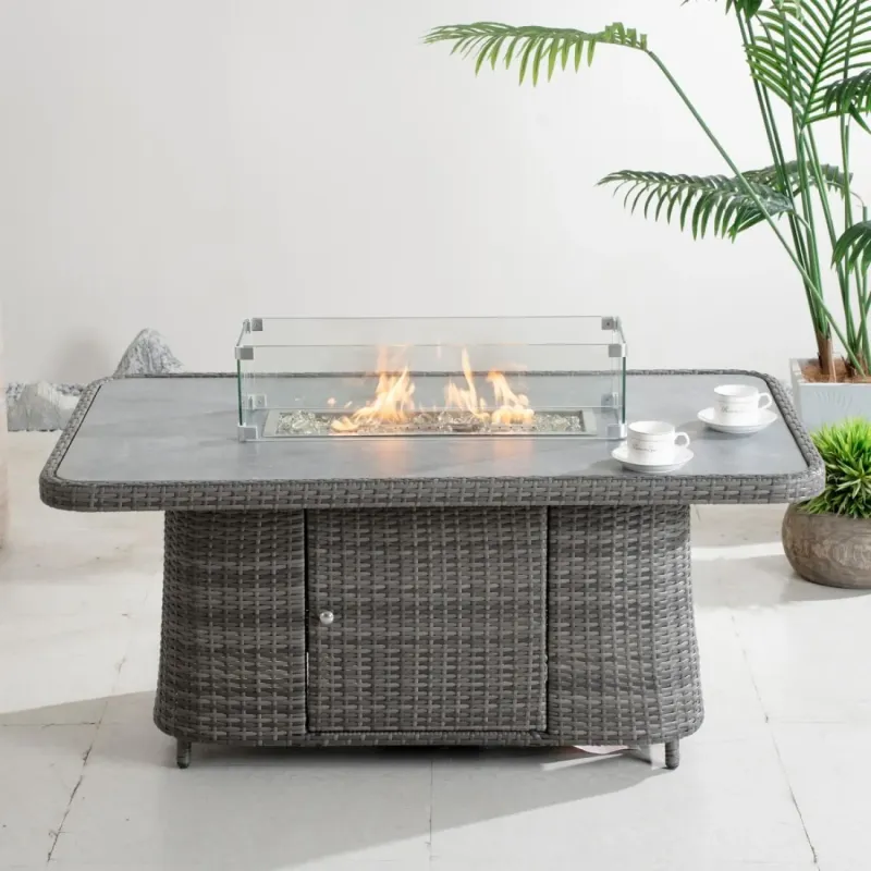 Aluminium Lift-Top Fire Pit Table - Adjustable Height Coffee & Dining Table
