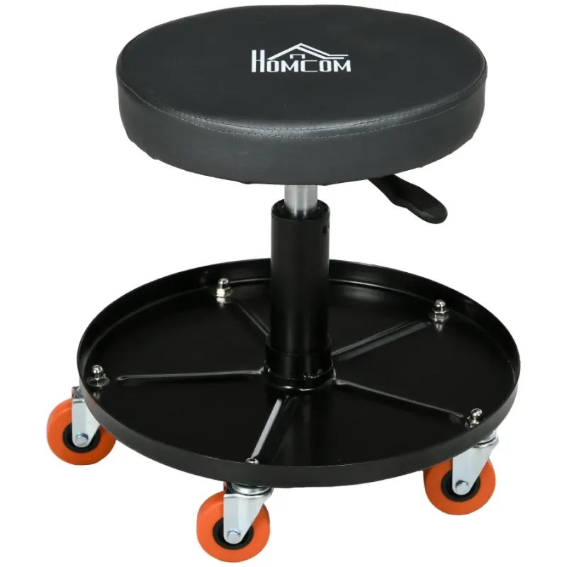 Pneumatic Adjustable Workshop Stool with Tool Tray - Black