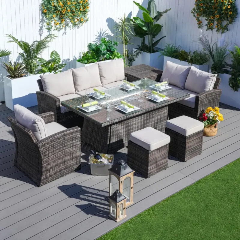 Santiago 6-Piece Outdoor Sofa Set with Rectangular Fire Pit Table and Storage Box
