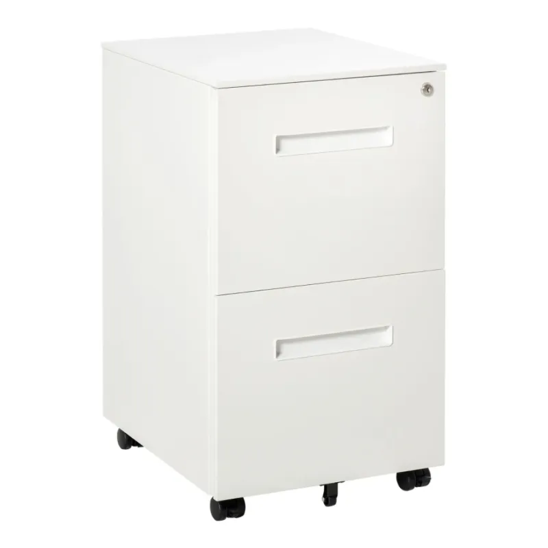 2 Drawer Metal Mobile Filing Cabinet - White