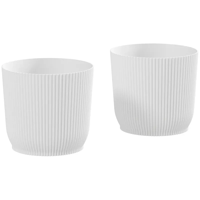 Set of 2 White Ridged Garden Planters - 22cm