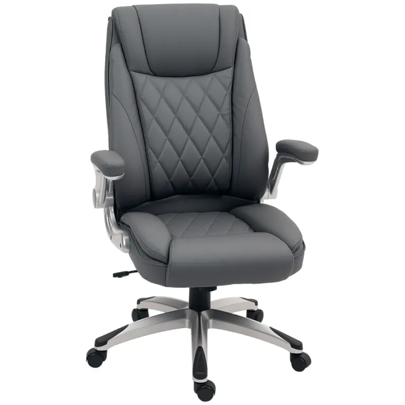 Executive Swivel Office Chair in Dark Grey Faux Leather