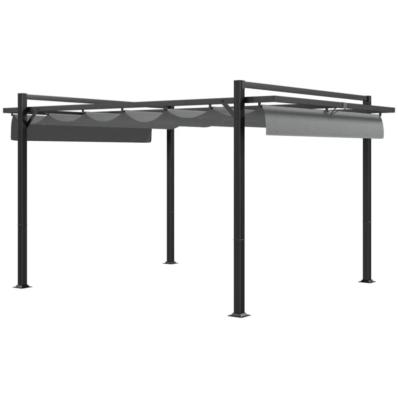  3m x 4m Retractable Pergola Garden Gazebo with Aluminium Frame - Dark Grey