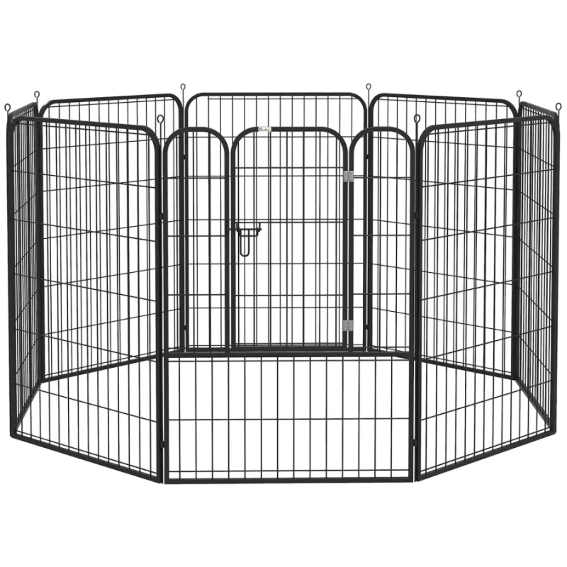 8-Panel Heavy Duty Steel Dog Playpen - Black, 100cm