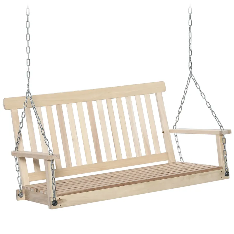 Fir Wood 2-Seater Garden Swing Seat - Natural