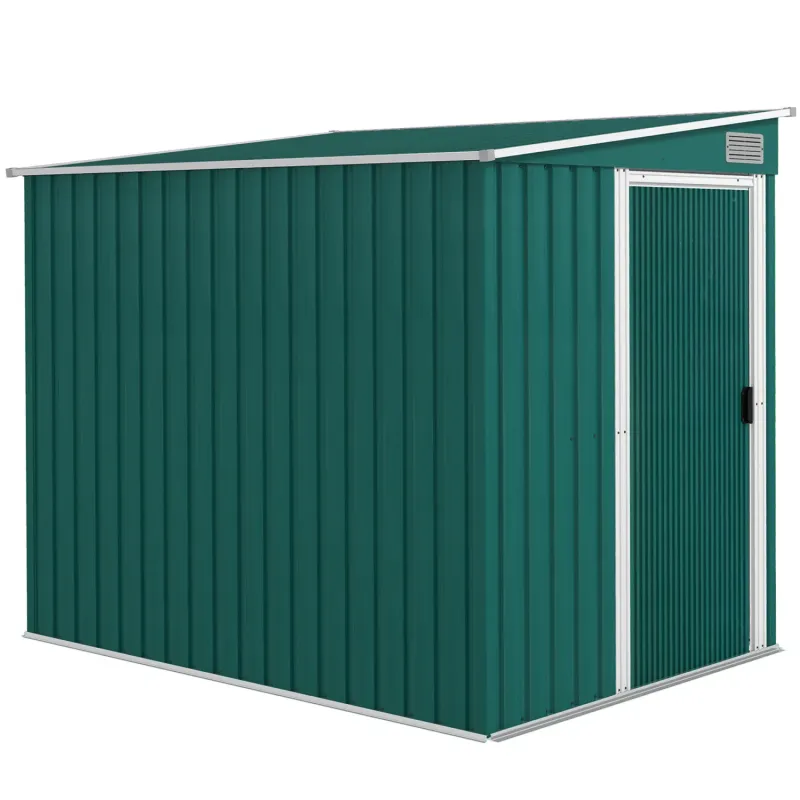  7 x 5ft Galvanised Metal Garden Shed with Sliding Door & Internal Shelving - Green
