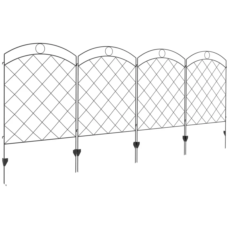 Steel Decorative Outdoor Picket Fence Panels - Set of 4, Black (110cm x 348cm)