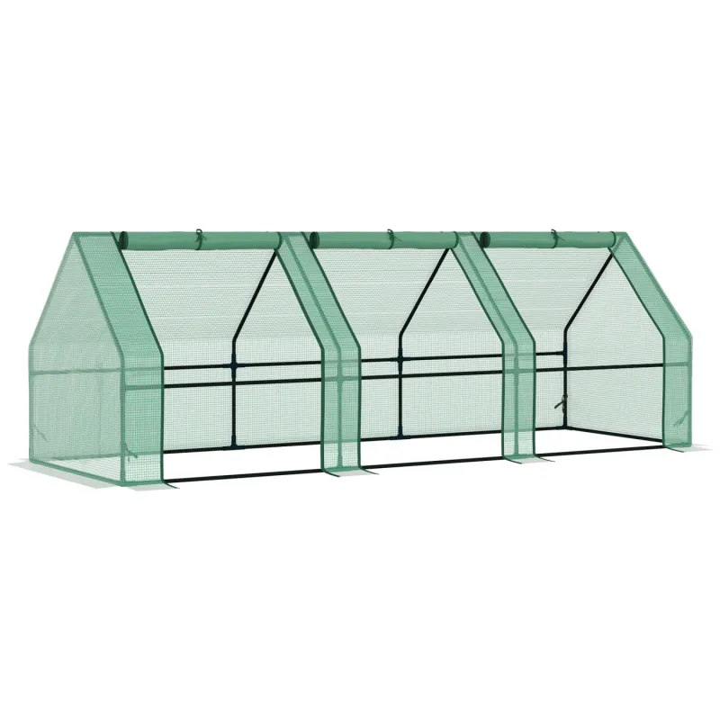 270cm Low Polytunnel Greenhouse with Steel Frame and PE Cover - Green