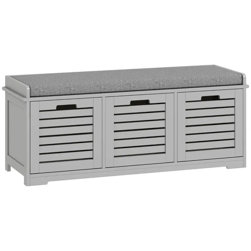  3-Drawer Shoe Storage Bench with Padded Seat - Grey
