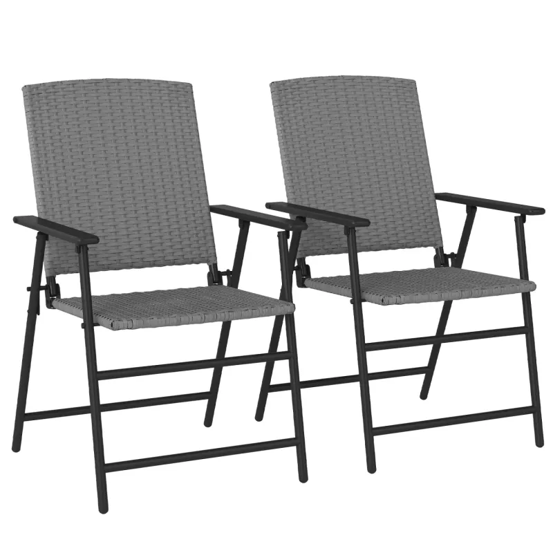 Set of 2 Folding Rattan Garden Chairs - Grey