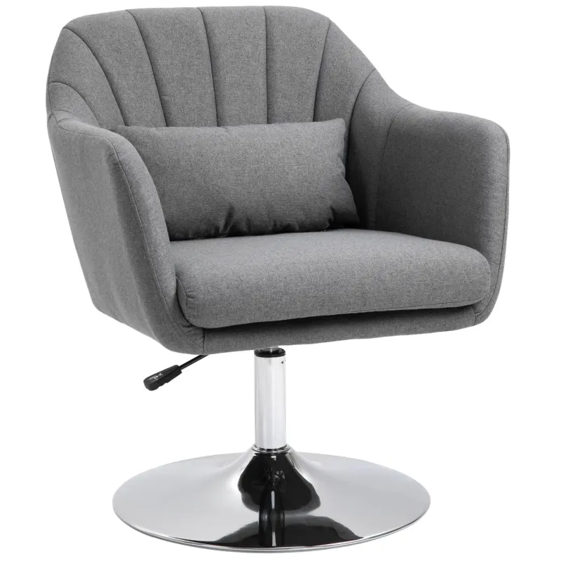 Linen Fabric Swivel Armchair in Dark Grey with Adjustable Height