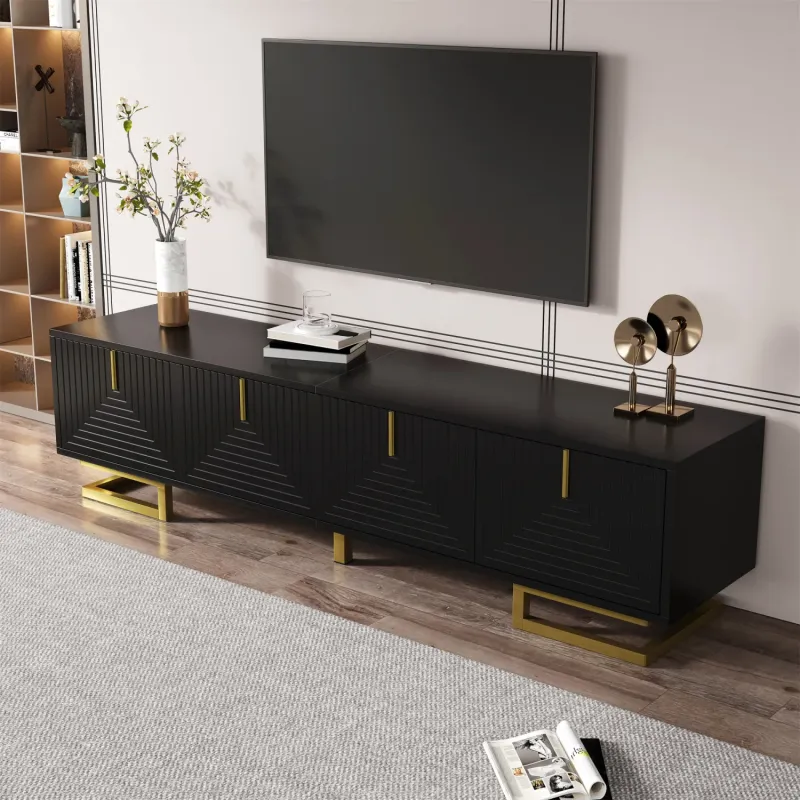 160cm Black Textured TV Stand with Gold Legs and Soft-Close Doors