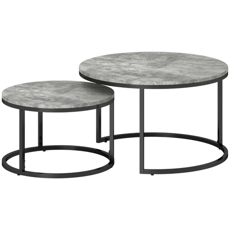 Set of 2 Marble Effect Nesting Coffee Tables - Grey and Black