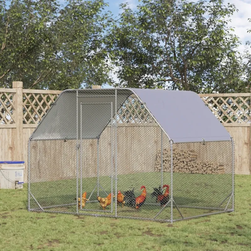 2.8m Walk-In Metal Chicken Run with UV-Resistant Roof & Lockable Door