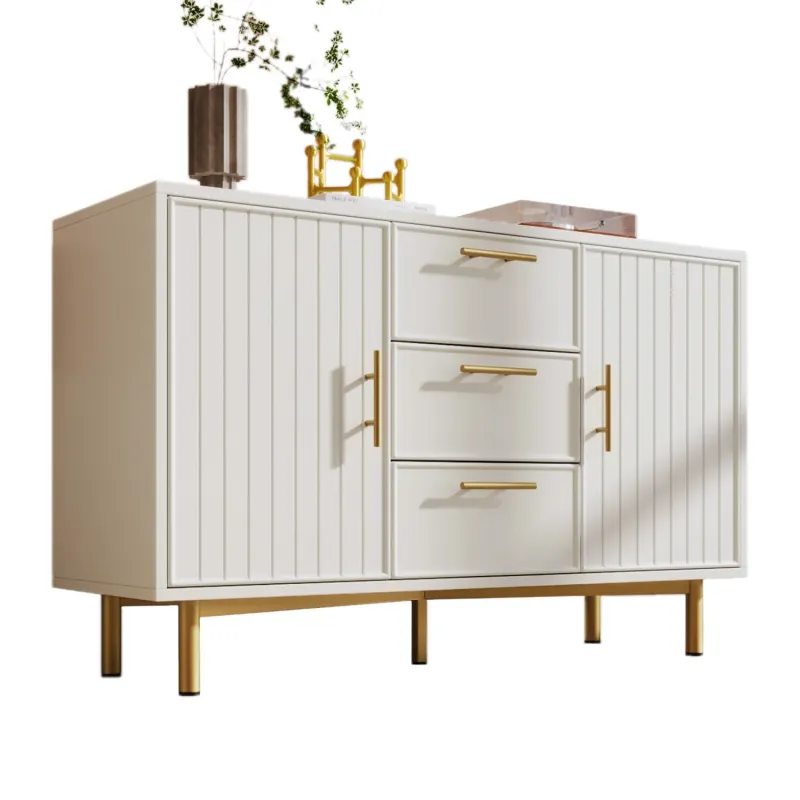 Ribbed 3-Drawer 2-Door Sideboard with Gold Accents