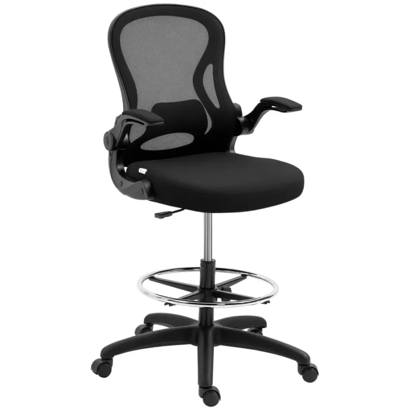 Mesh Adjustable Standing Desk Chair with Flip-up Armrests - Black
