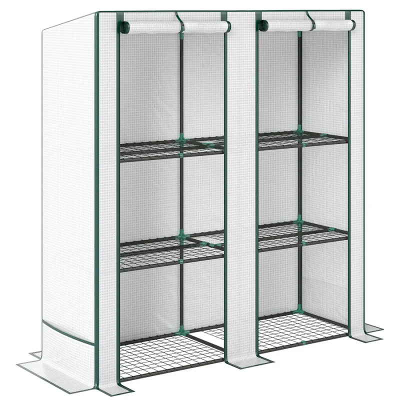 Three-Tier Mini Greenhouse with Reinforced Cover - White