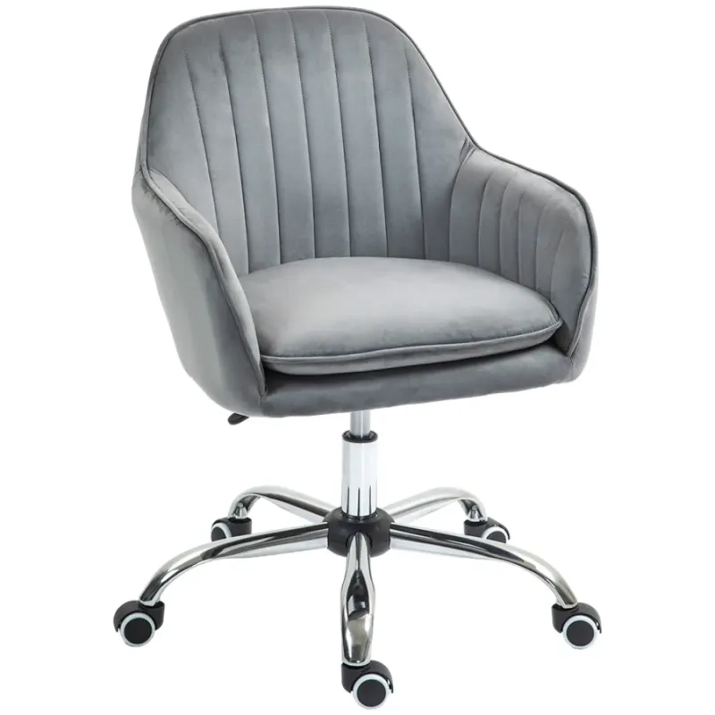 Velvet-Feel Swivel Home Office Chair, Grey