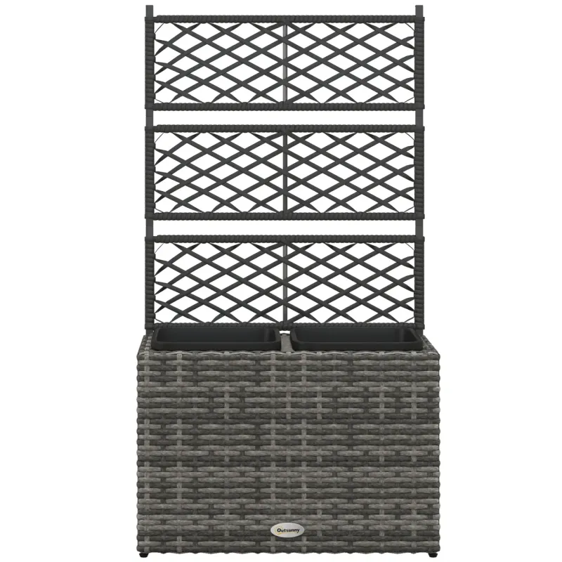 22L Rattan Effect Raised Planter with Trellis - Mixed Grey