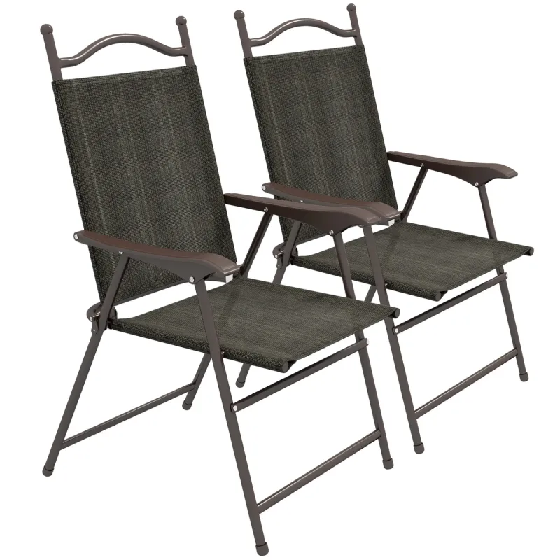 Set of 2 Folding Garden Chairs with Mesh Seats - Dark Brown