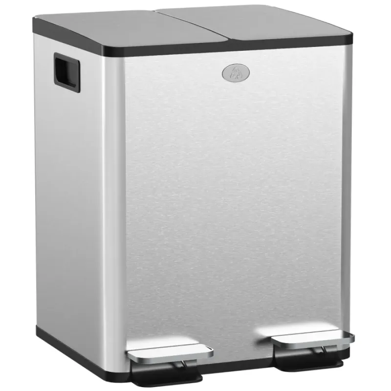 40L Dual Compartment Stainless Steel Pedal Bin with Deodoriser Holders - Silver