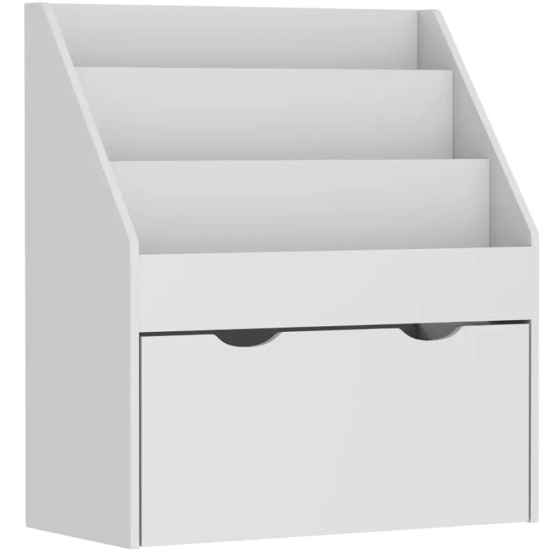 Kids' Grey Wooden Bookcase with 3 Shelves and Mobile Toy Drawer