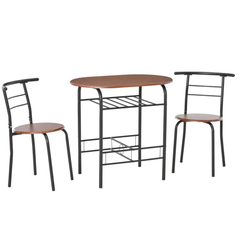 Industrial 3-Piece Dining Set with Storage Shelf, Oak Tone
