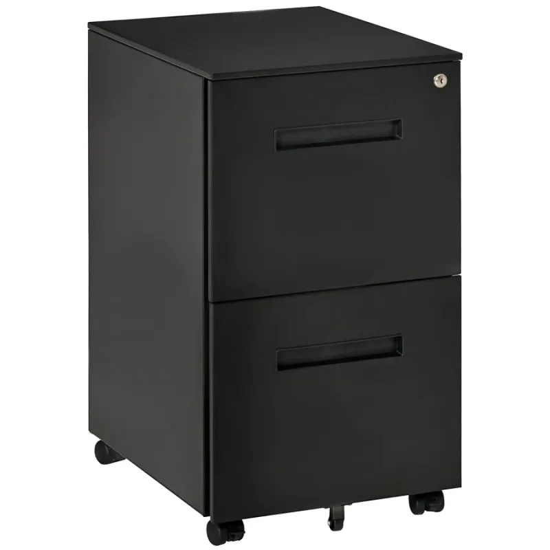 2 Drawer Metal Mobile Filing Cabinet with Lock - Black