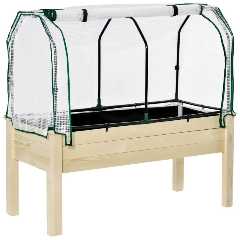 Wood Raised Garden Bed with Greenhouse Cover 121 x 55cm