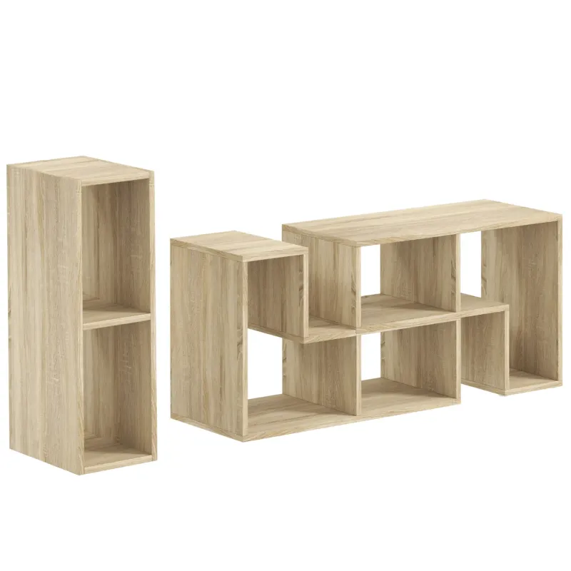 Particle Board TV Unit, Up to 75 Inches, in Grey Oak Wood Grain, with Extendable Modular Shelves