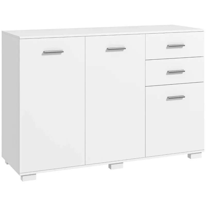 White Sideboard, 106cm, in White, with 2 Drawers and 3 Doors