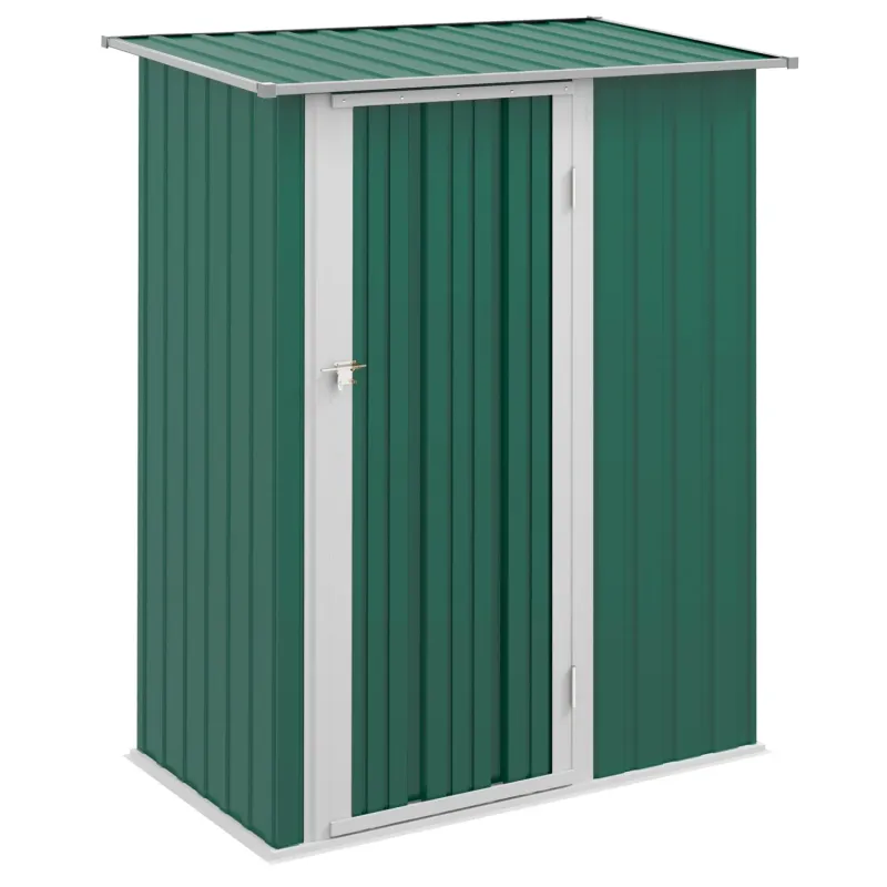 Galvanised Steel Garden Shed, 5ft x 3ft, in Green, with Sloped Roof