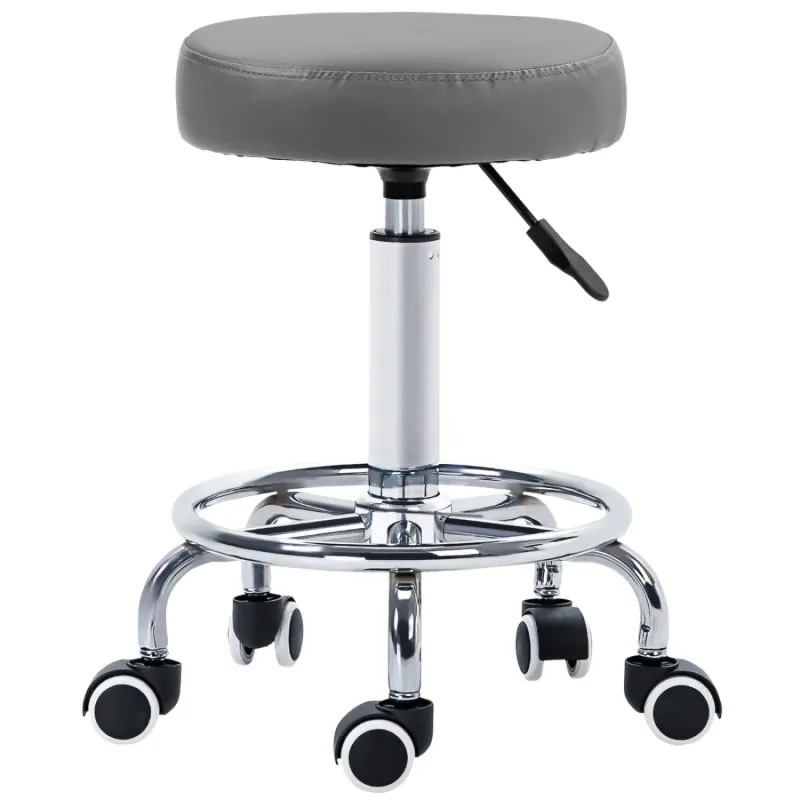 PU Leather Height Adjustable Rolling Stool - Grey