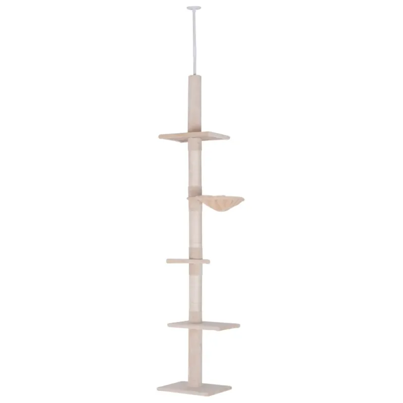 Floor to Ceiling 5-Tier Cat Tree - Adjustable Height 230-260cm - Beige