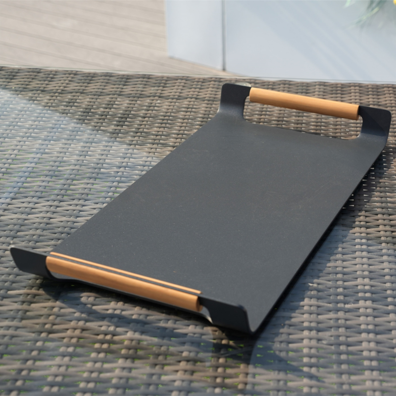 Arve Aluminium Outdoor Serving Tray with FSC Teak Handles - Charcoal Grey