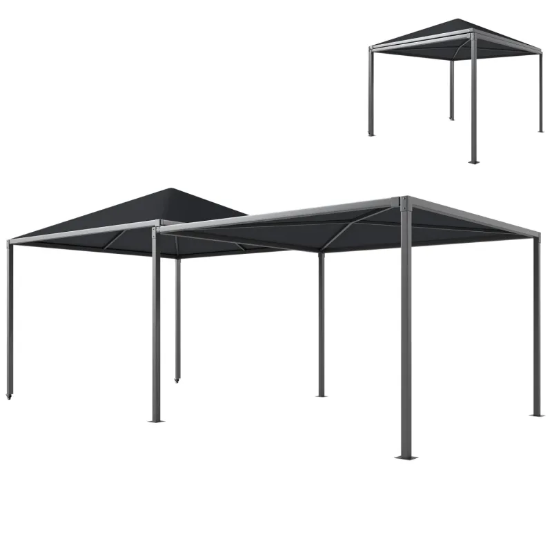  Extendable Garden Gazebo with Wheels - 3m x 3m to 3m x 6m Metal Canopy