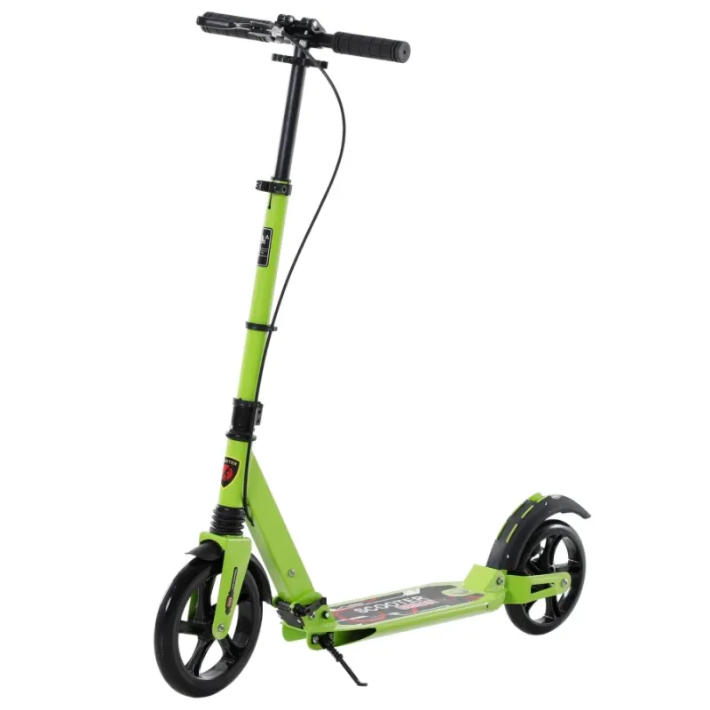 Folding Adult Kick Scooter with Dual Suspension and 230mm Wheels - Green
