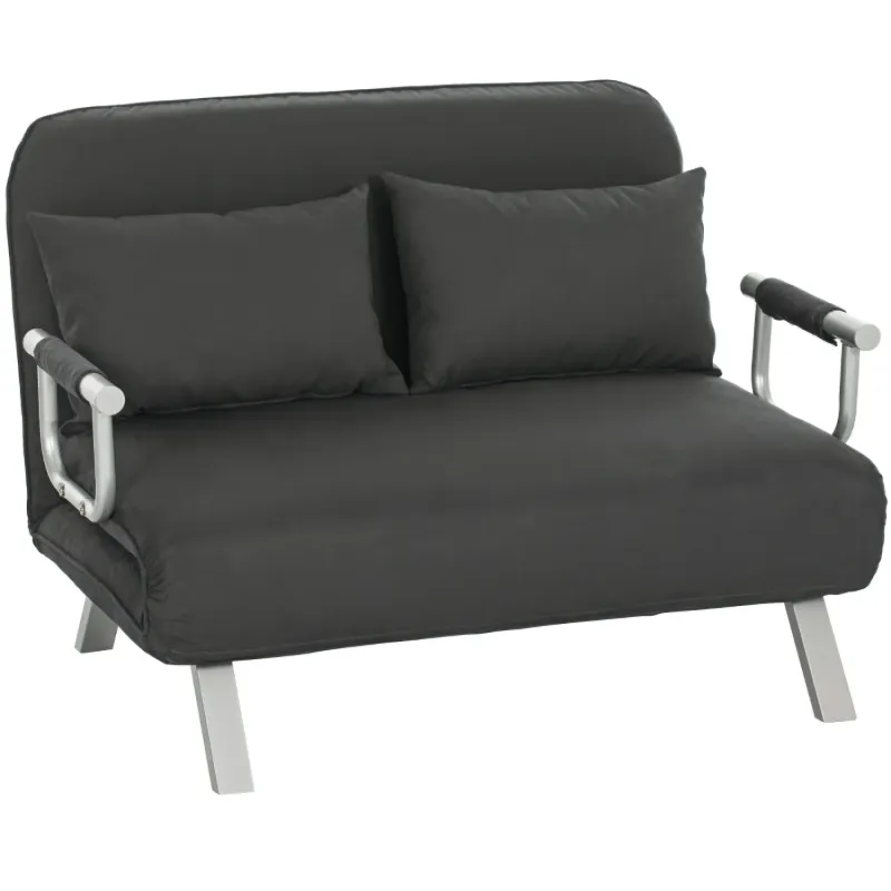 Charcoal Grey 2-Seater Click-Clack Sofa Bed in Faux Suede