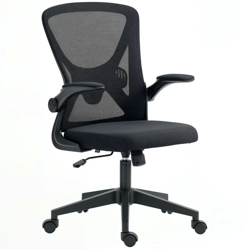 Mesh Back Office Chair with Flip-Up Arms - Black